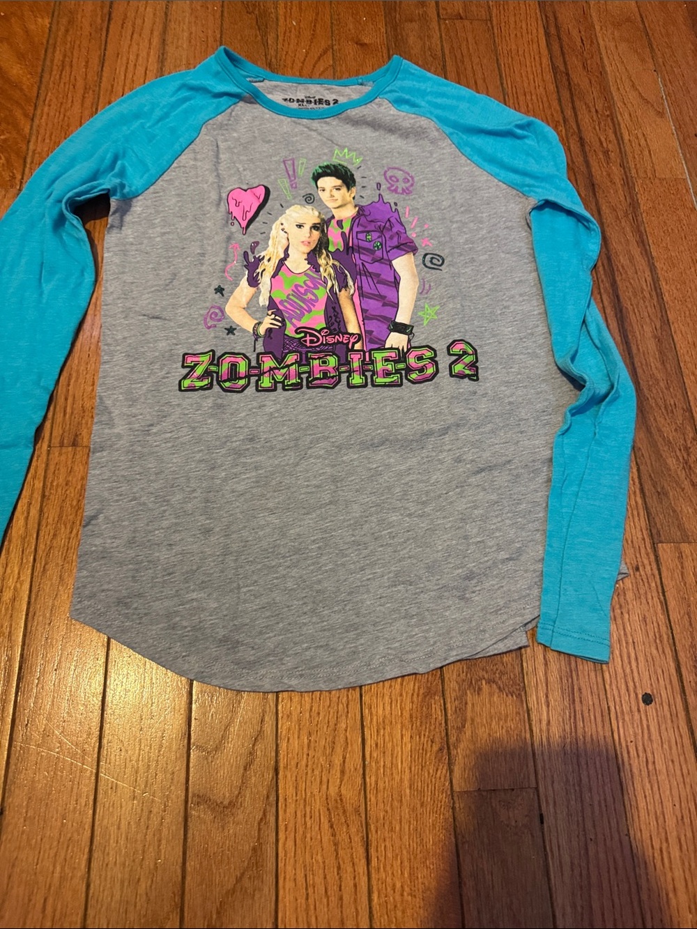 Disney Zombies 2 Grey and Teal Long Sleeve Raglan Shirt